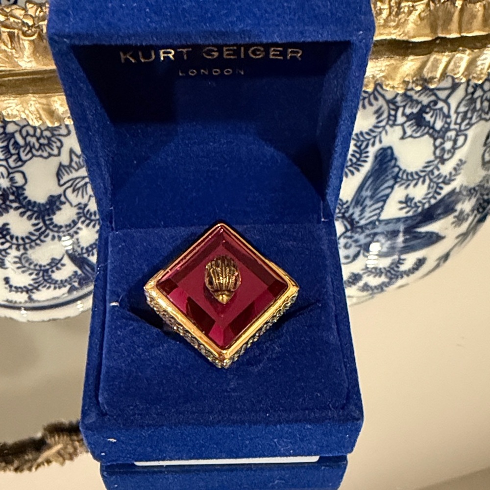 Kurt Geiger Gold and Deep Red Eagle’s Head Ring